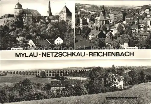 Mylau Burg Ortsansicht Reichenbach Goeltzschtalbruecke Eisenbahnbruecke Kat. Mylau