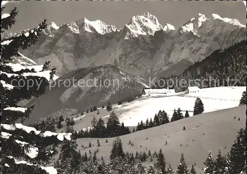 Bayrischzell Panorama Wilder Kaiser in winterlicher Pracht Queralpenstrasse Kat. Bayrischzell