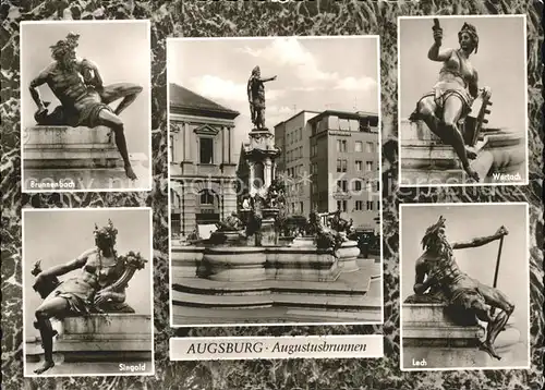 Augsburg Augustusbrunnen Statuen am Rathausplatz Kat. Augsburg