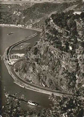 St Goar Loreley Felsen und Burg Katz Rhein Binnenschifffahrt Kat. Sankt Goar