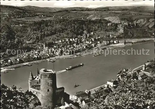 St Goar Blick auf Burg Katz Rhein Binnenschifffahrt Kat. Sankt Goar