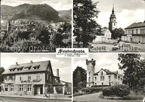 Friedrichroda Blick zum Gottlob Platz der Republik HO Hotel Turist Schloss Reinhardsbrunn Kat. Friedrichroda