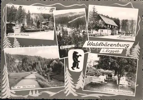 Waldbaerenburg Blick zum Hocheck Talblick Gasthaus Riedelmuehle Garten Weisseritz Erzgebirge Kat. Altenberg