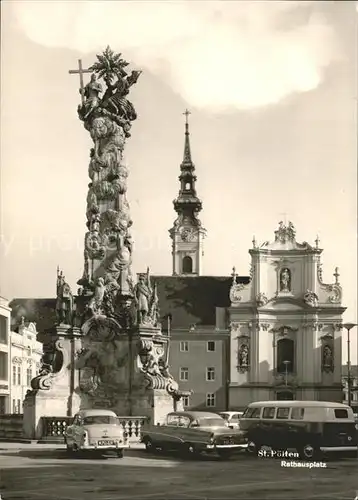 St Poelten Rathausplatz mit Franziskanerkirche Denkmal Kat. St. Poelten