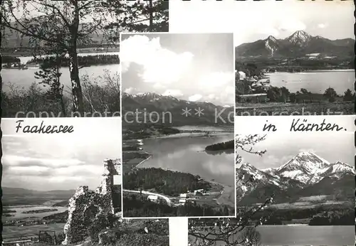 Faakersee um Umgebung Insel Ruine Panorama mit Mittagskogel Karawanken Kat. Villach