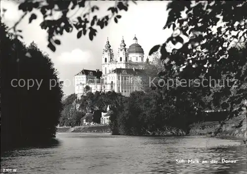 Melk Donau Benediktinerstift Barock Blick vom Donauufer Kat. Melk