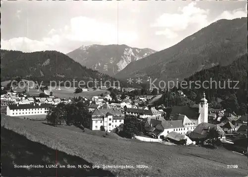 Lunz See Niederoesterreich Ortsansicht mit Kirche gegen Scheiblingstein Sommerfrische Kat. Lunz am See