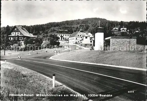 Moenichkirchen Ortseinfahrt Hoehenluftkurort Kirche Alpenhotel Lang Kat. Moenichkirchen am Wechsel