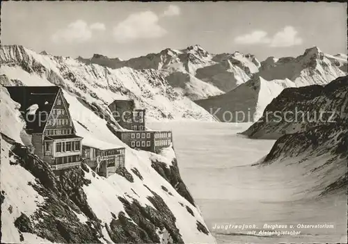 Jungfraujoch mit Moench und Aletschgletscher Berghaus Observatorium Kat. Jungfrau