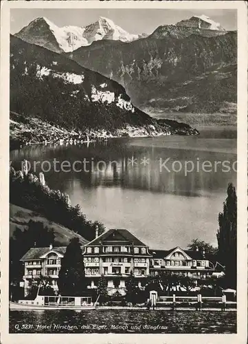 Gunten Hotel Hirschen mit Eiger Moench Jungfrau Kat. Gunten