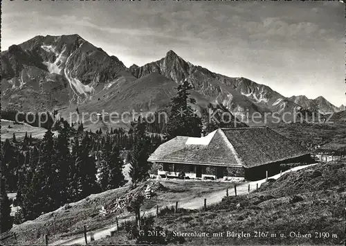 Stierenhuette mit Buerglen und Ochsen Kat. Rueeggisberg