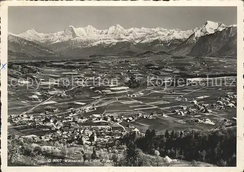 Wattenwil Totalansicht mit Alpenpanorama Kat. Wattenwil