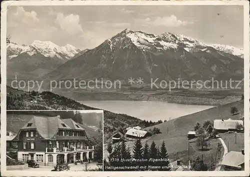 Heiligenschwendi mit Niesen und Hotel Pension Alpenblick Kat. Heiligenschwendi