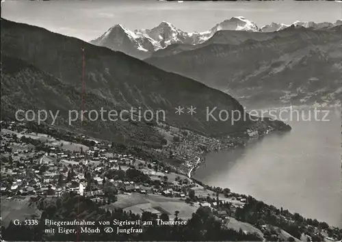 Sigriswil Fliegeraufnahme Panorama mit Eiger Moench Jungfrau See Kat. Sigriswil