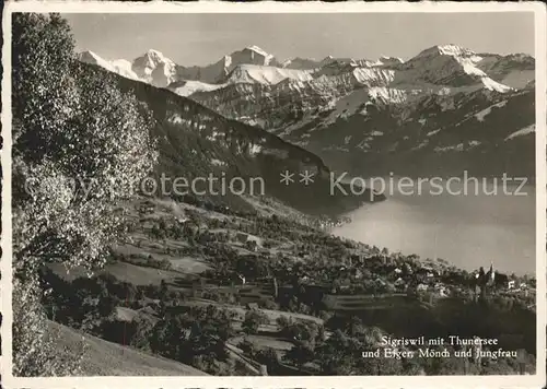 Sigriswil Panorama mit See Eiger Moench Jungfrau Kat. Sigriswil