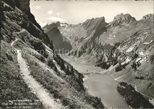 Seealpsee mit Schrennenweg Saentis und Altmann Kat. Schwende