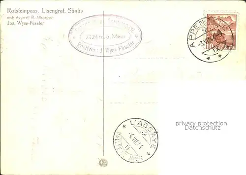 Appenzell IR Rotsteinpass Lisengrat Saentis Kuenstlerkarte Kat. Appenzell