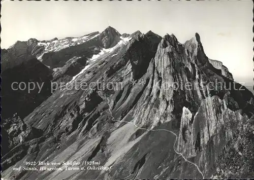 Weissbad Blick vom Schaefler auf Saentis Haeugeten Tuerme und Oehrlikopf Kat. Weissbad