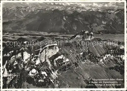 Hoher Kasten mit Kamor Dreischwestern Falknis und Silvrettagruppe Fliegeraufnahme