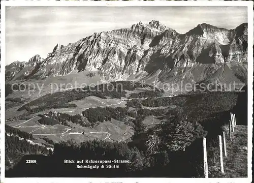 Hochalp mit Kraezernpass Str Schwaegalp und Saentis Kat. Hochalp