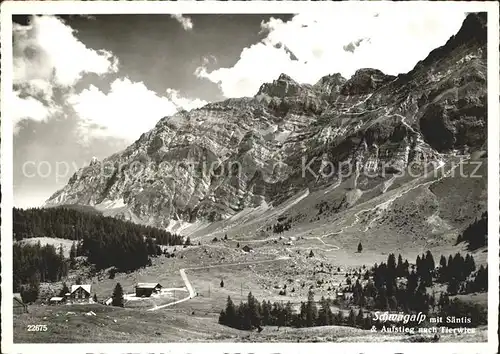 Schwaegalp mit Berghotel Saentis und Aufstieg nach Tierwies Kat. Schwaegalp