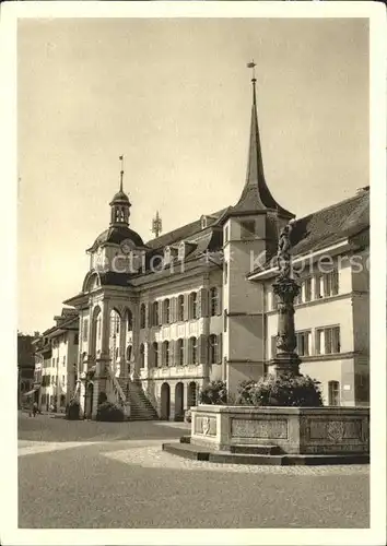 Zofingen Rathausplatz mit Niklaus Thut Brunnen Kat. Zofingen