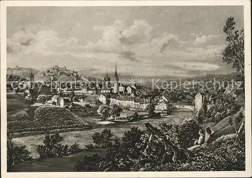 Baden AG Blick vom Wettingerfeld um 1840 Kat. Baden