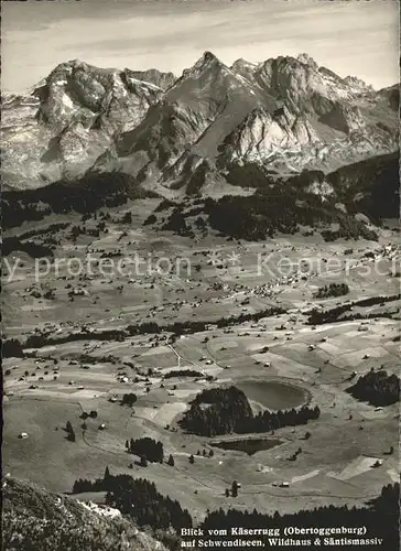 Wildhaus SG Blick vom Kaeserrugg auf Schwndiseen uns Saentis Kat. Wildhaus