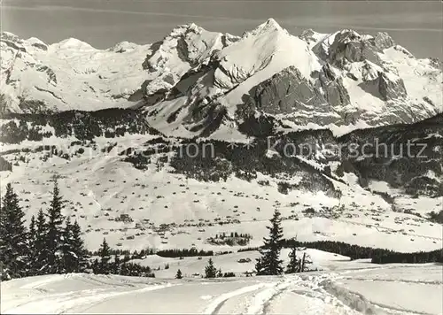 Wildhaus SG Blick vom Gamserrugg auf Saentis Schafberg Altmann Kat. Wildhaus