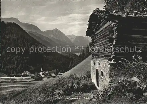 Langwies GR Berghuette Blick ins Tal mit Alpen Kat. Langwies