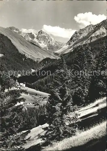 Langwies GR Panorama mit Sapuen und Strelapass Kat. Langwies