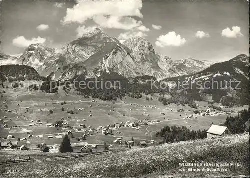 Wildhaus SG Gesamtansicht mit Schafberg und Saentis Appenzeller Alpen Kat. Wildhaus