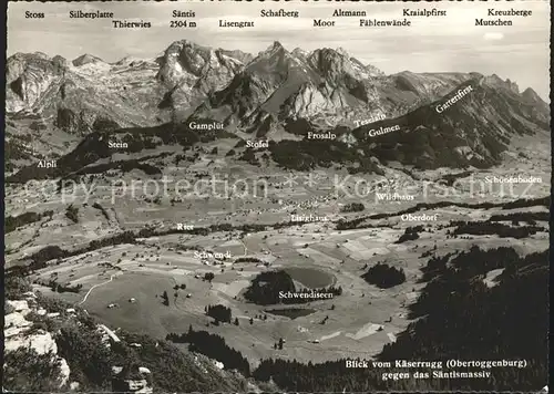 Wildhaus SG Panorama Blick vom Kaeserrugg gegen Saentismassiv Appenzeller Alpen Kat. Wildhaus