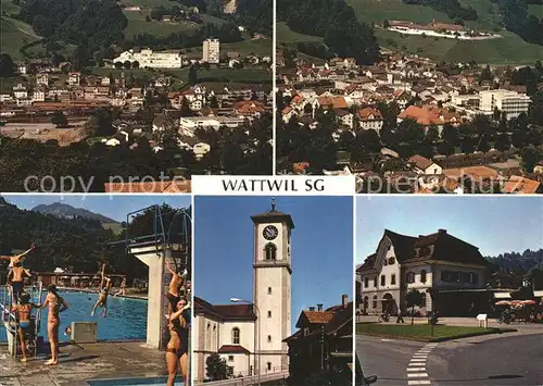 Wattwil Teilansichten Strassenpartie Kirche Schwimmbad Kat. Wattwil