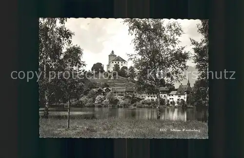 Werdenberg Uferpartie am Fluss Blick zum Schloss Kat. Werdenberg