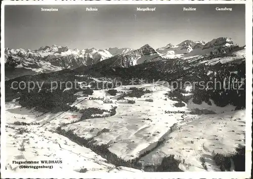 Wildhaus SG Fliegeraufnahme Skigelaende Oberdorf Gamsalp Blick gegen Liechtenstein Falknis Alviergruppe Kat. Wildhaus