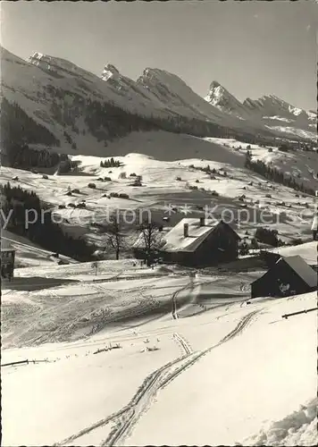 Wildhaus SG Zwingliheimstaetten Blick auf Iltios und Churfirsten Appenzeller Alpen Wintersportplatz Kat. Wildhaus