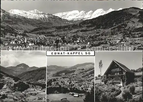 Ebnat Kappel Gesamtansicht mit Alpenpanorama Schindelberg Churfirsten Speer Toggenburger Haus im "Acker" Kat. Ebnat Kappel