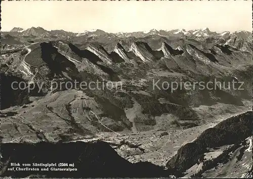 Schwaegalp Panorama Blick vom Saentisgipfel auf Churfirsten und Glarner Alpen Kat. Schwaegalp