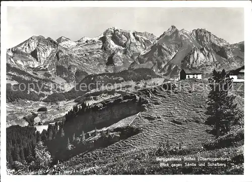 Wildhaus SG Berggasthaus Stoefeli Blick gegen Saentis und Schafberg Appenzeller Alpen Kat. Wildhaus