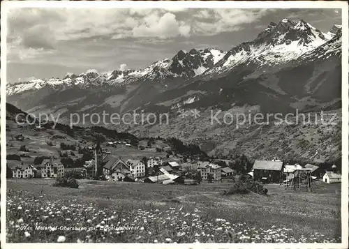 Meierhof Surselva Gesamtansicht mit Brigelserhoerner Kat. Meierhof