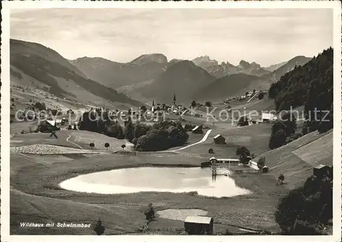 Wildhaus SG Panorama mit Schwimmbad und Alpenblick Kat. Wildhaus