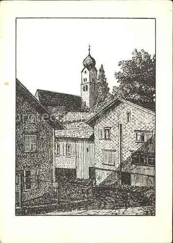 Buchs SG Winkel mit evangelischer Kirche Kuenstlerkarte Federzeichnung von S. Eggenberger /  /