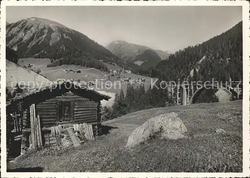 Langwies GR Almhuette mit Langwieser Viadukt Eisenbahnbruecke Kat. Langwies