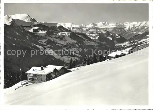 Langwies GR Skihaus Pirigen Blick gegen Toedikette Alpenpanorama Kat. Langwies