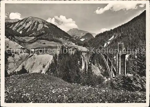 Langwies GR Panorama mit Viadukt Eisenbahnbruecke Kat. Langwies