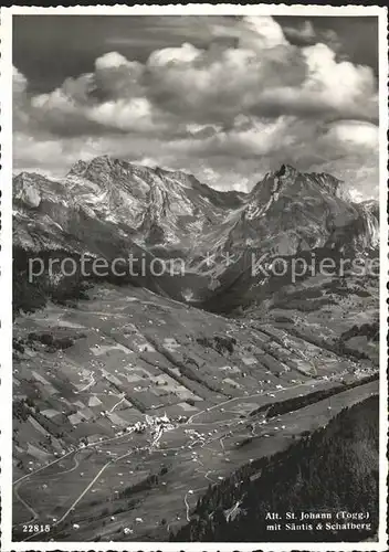 Alt St Johann mit Saentis und Schafberg Kat. Alt St Johann