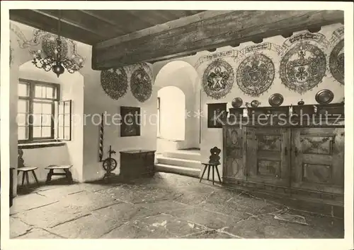 Werdenberg Schloss Werdenberg Halle mit Wappen der Voegte Kat. Werdenberg