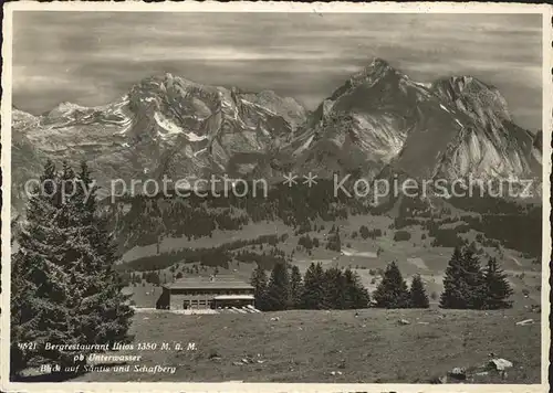 Unterwasser Toggenburg Bergrestaurant Iltios mit Saentis und Schafberg Kat. Unterwasser