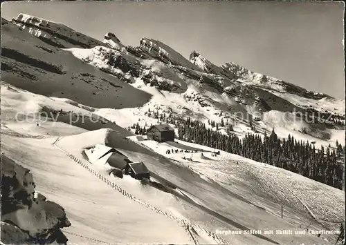 Unterwasser Toggenburg Berghaus Stoefeli mit Skilift und Churfirsten Kat. Unterwasser